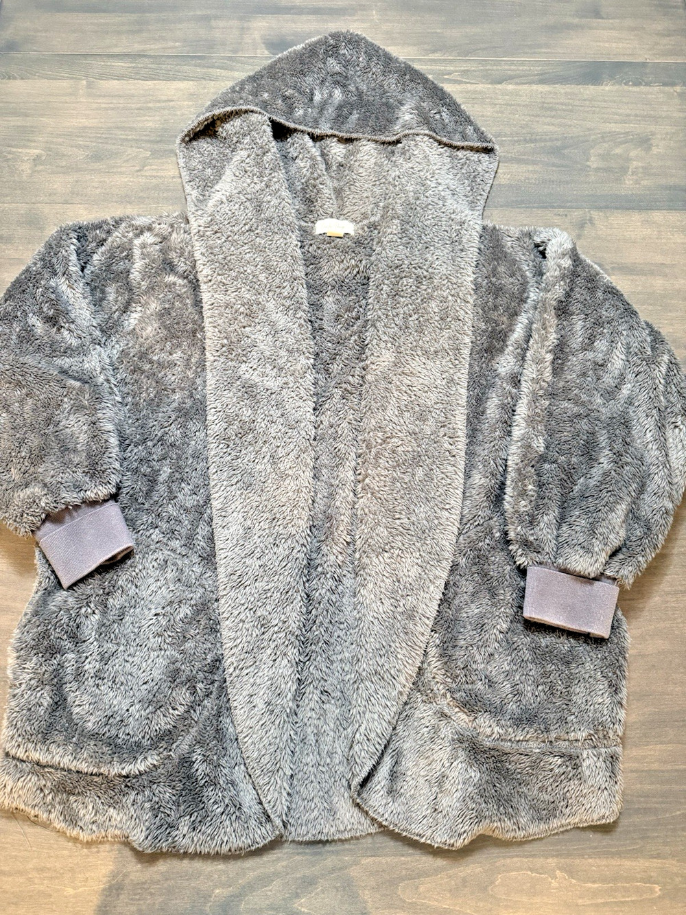 Charlie Paige Fleece Hooded Cardigan Size Small Open Front Pockets Soft Lounge
